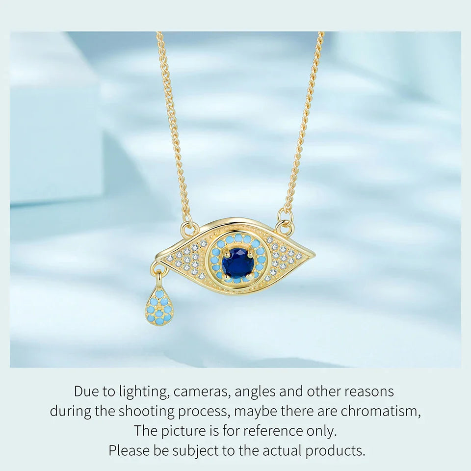 925 Sterling Silver Evil Eye Necklace 18K Gold Plated Teardrop Pendant Blue Zirconium Turkish Protection Jewelry for Women