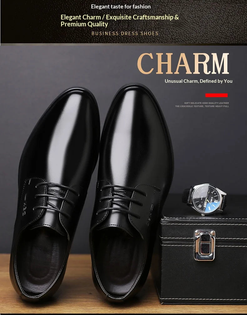 Men Height Increasing Shoes 6cm Inner Lift Black Formal Dress Shoes Lace Up Business Casual Elevator Shoes for Wedding Banquet