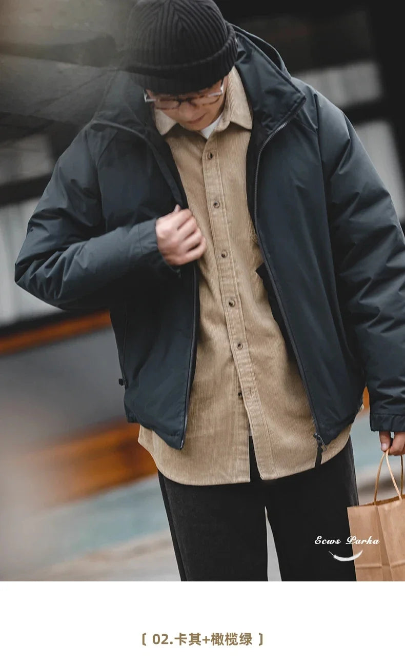 Hooded Down Jacket for Men Winter Thickened Matte Glossy Fabric Parka Outdoor Warm Coat Versatile Outerwear Black Jacket