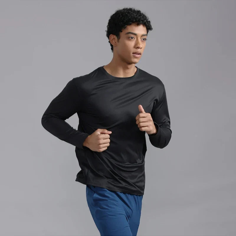 UPF50+ Men Thin Light Long Sleeve Sun Protection Shirt Stretch Quick Dry Moisture Wicking Athletic Tees for Hiking Climbing Outd