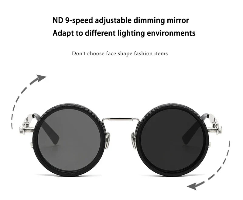 Metal Round Punk ND9-level Adjustable Dimming Sunglasses Women Polarized UV400 Fashion Men Outdoor Sun Glasses