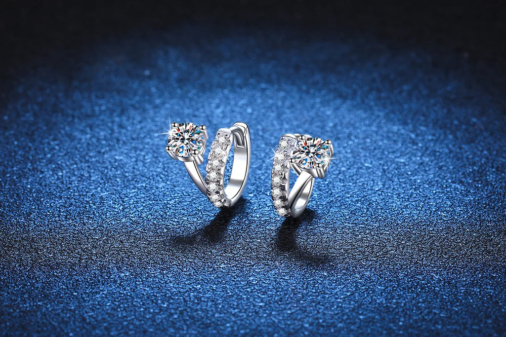 Luxury Platinum Earrings PT950 Asymmetric French Design Women's Buckle D Colour Moissanite Diamond White Gold Jewelry