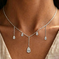 Teardrop Moissanite Tassel Necklace for Women S925 Silver 0.5/2Carat Pear Cut Lab Diamond Long Drop Charm Neckchain with GRA