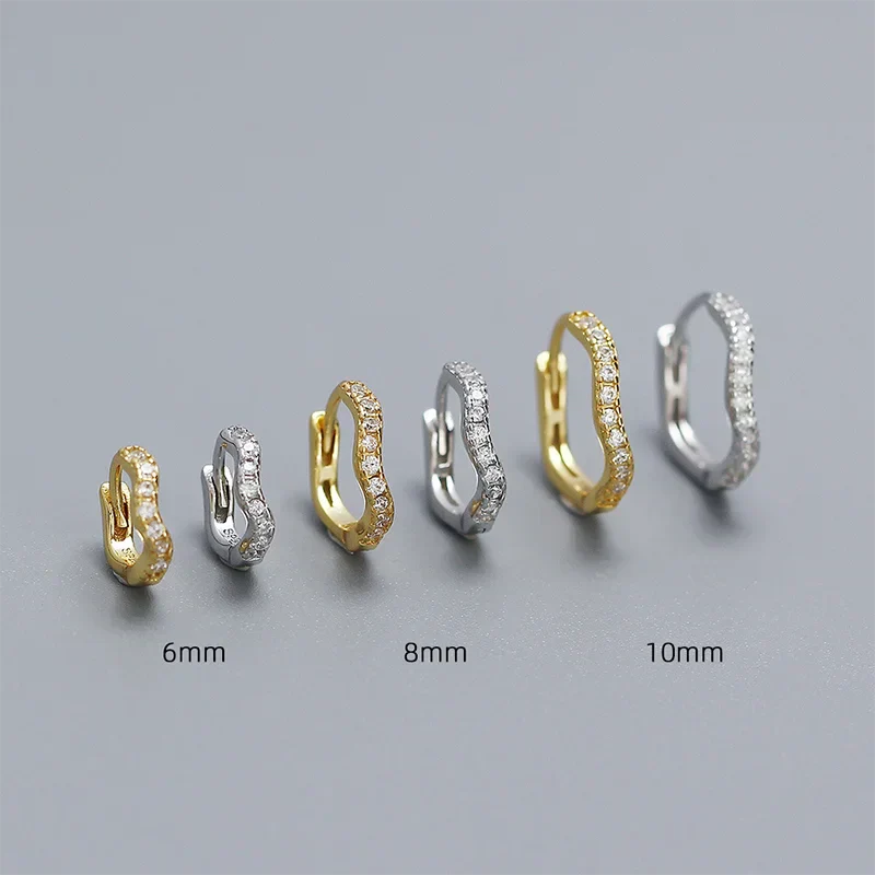 925 Sterling Silver Fashion Statement Gold Wavy Geometry Huggies Hoop Earrings for Women Bohemian Jewelry Ear Buckle Gift
