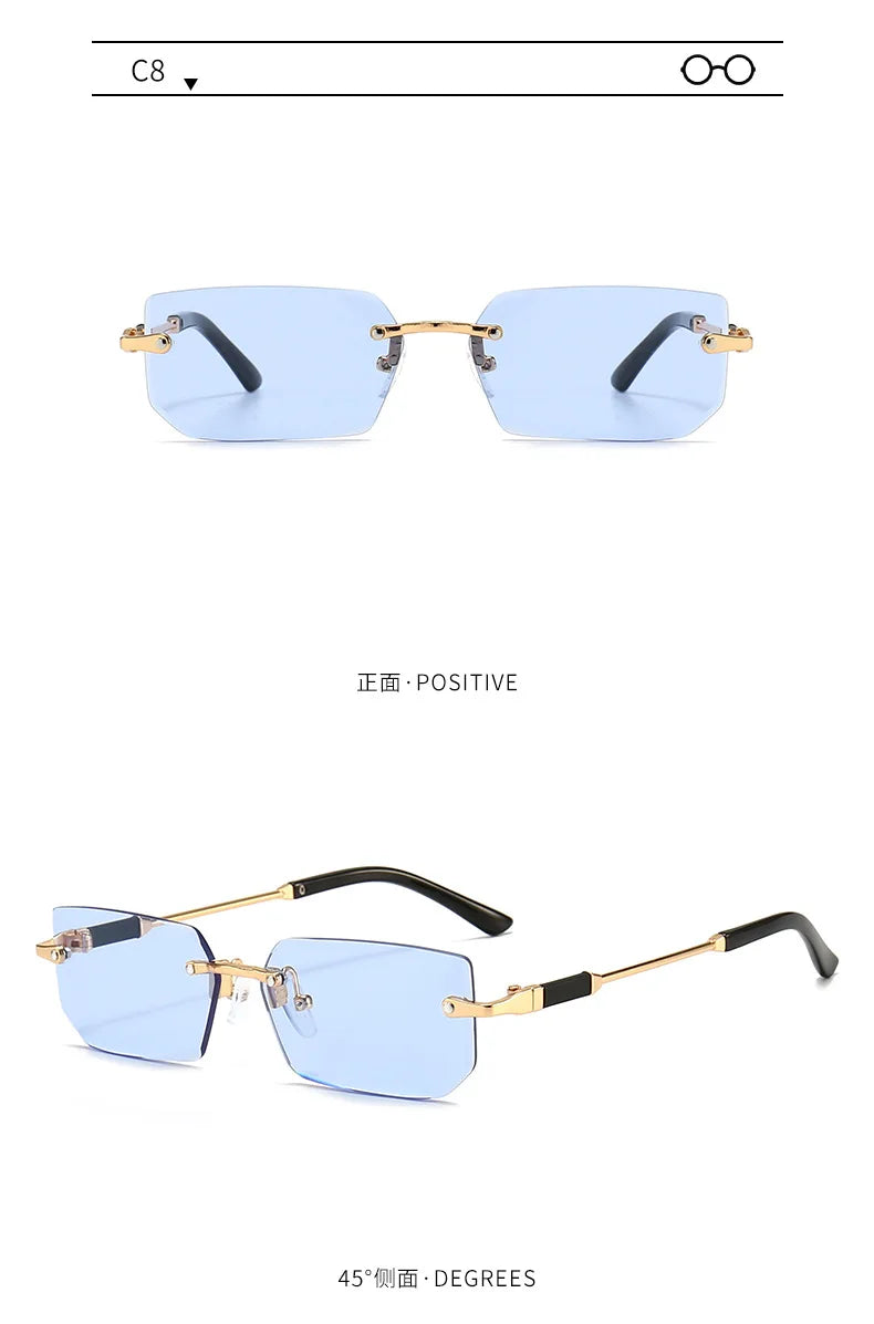 Fashion Rimless Rectangle Sunglasses Popular Women Men Shades Small Square Sun Glasses For Female Male Summer Traveling glasses