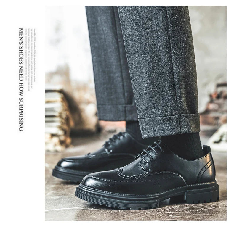 Big Size Men Height Increaseing Dress Brogue Shoes Gentleman Suit Elevator Shoes Oxford Invisible Heel 4/7/9CM Wedding Man Shoes