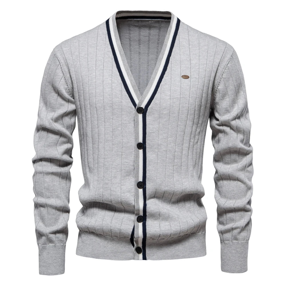 Brand Men's Cotton Cardigan Sweater V Neck Button-up Casual Youth Knit Sweaters for Men