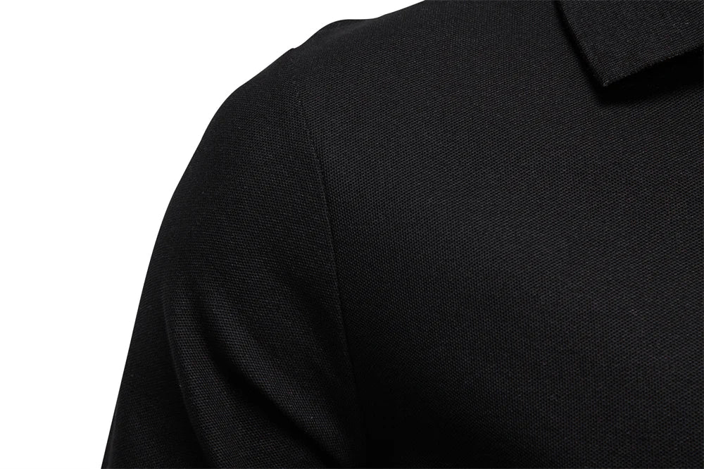 2025 Business Casual Polo Shirt Men Solid Color Long Sleeve Cotton Rich Blend Breathable Polos Male
