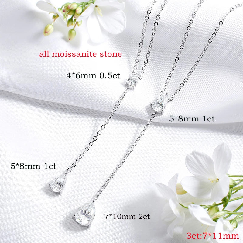 18k Plated Pear Cut All Moissanite Necklace Pendant 2 Gems Luxury Water Drop Jewelry Women Girls Real 925 Sterling Silver