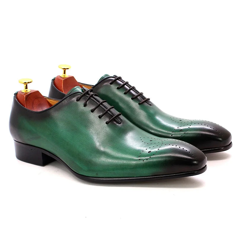 Mens Oxford Genuine Leather Shoes Whole Cut Fashion Pointed Toe Lace-up Formal Business Wedding Dress Shoes for men