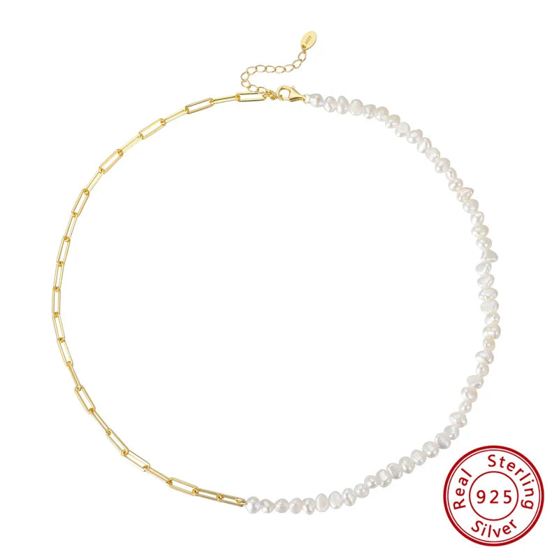 Natural Pearls Beaded Necklace with 925 Sterling Silver Paperclip Chain Wedding Party Fashion Pearls Jewelry GPN13