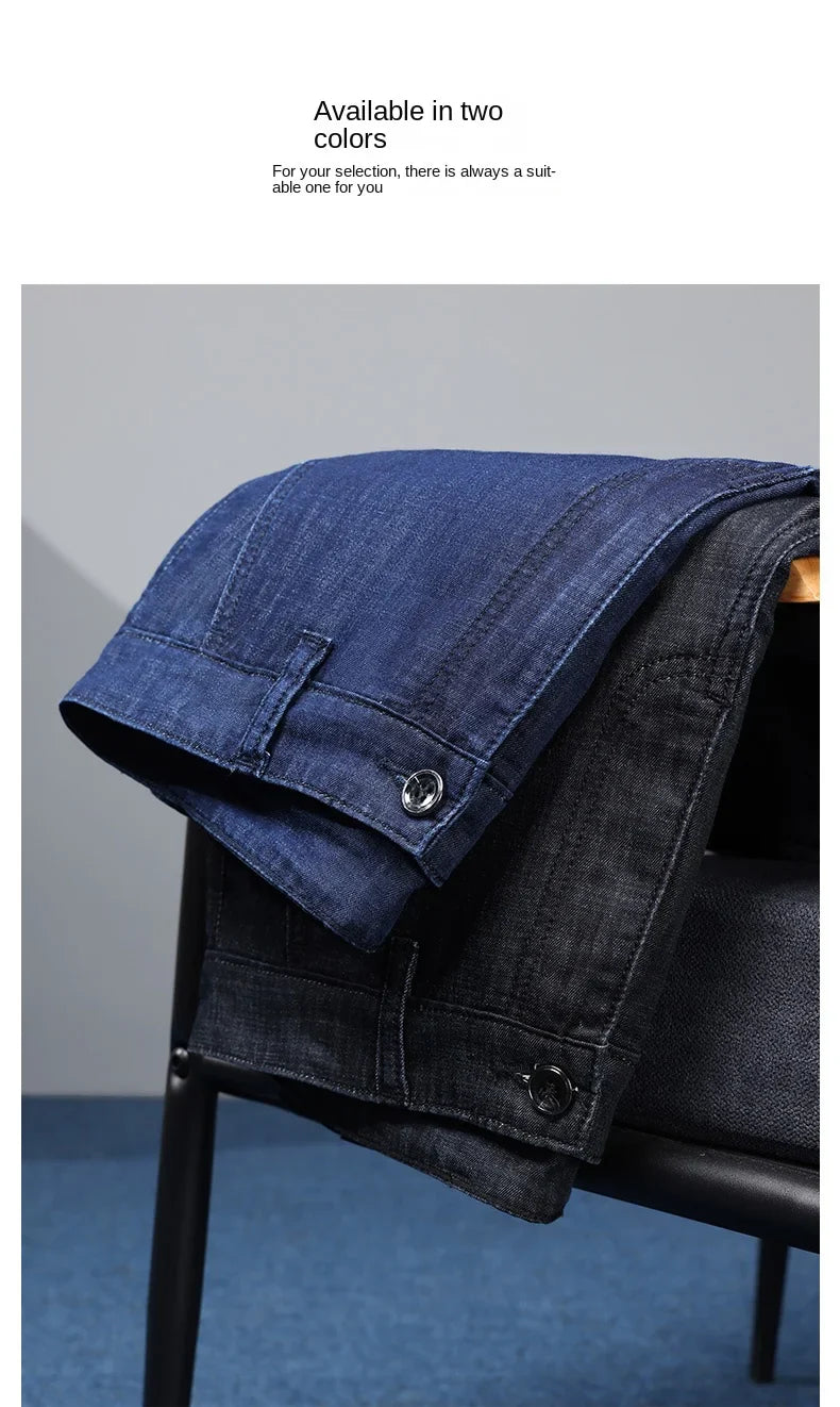 Modal Fabric Spring Summer Men's Black Thin Straight Jeans Classic Style Business Fashion Stretch Loose Jeans Male Brand