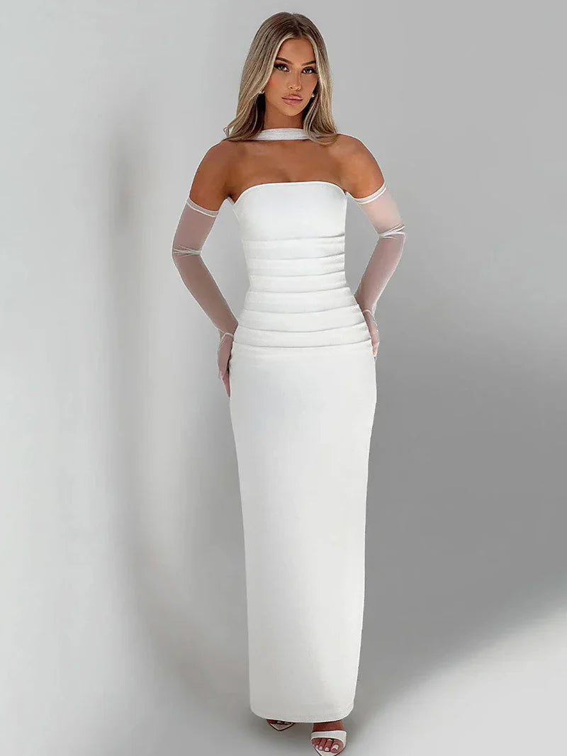 Elegant Strapless Maxi Dresses Woman  Backless Long Dress