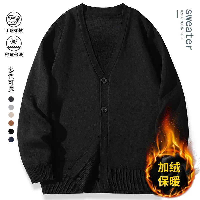 2026 New Men's Casual Long Sleeved Velvet Sweater Cardigan Knitted Jacket Top Autumn and Winter Fashionable Versatile Jacket