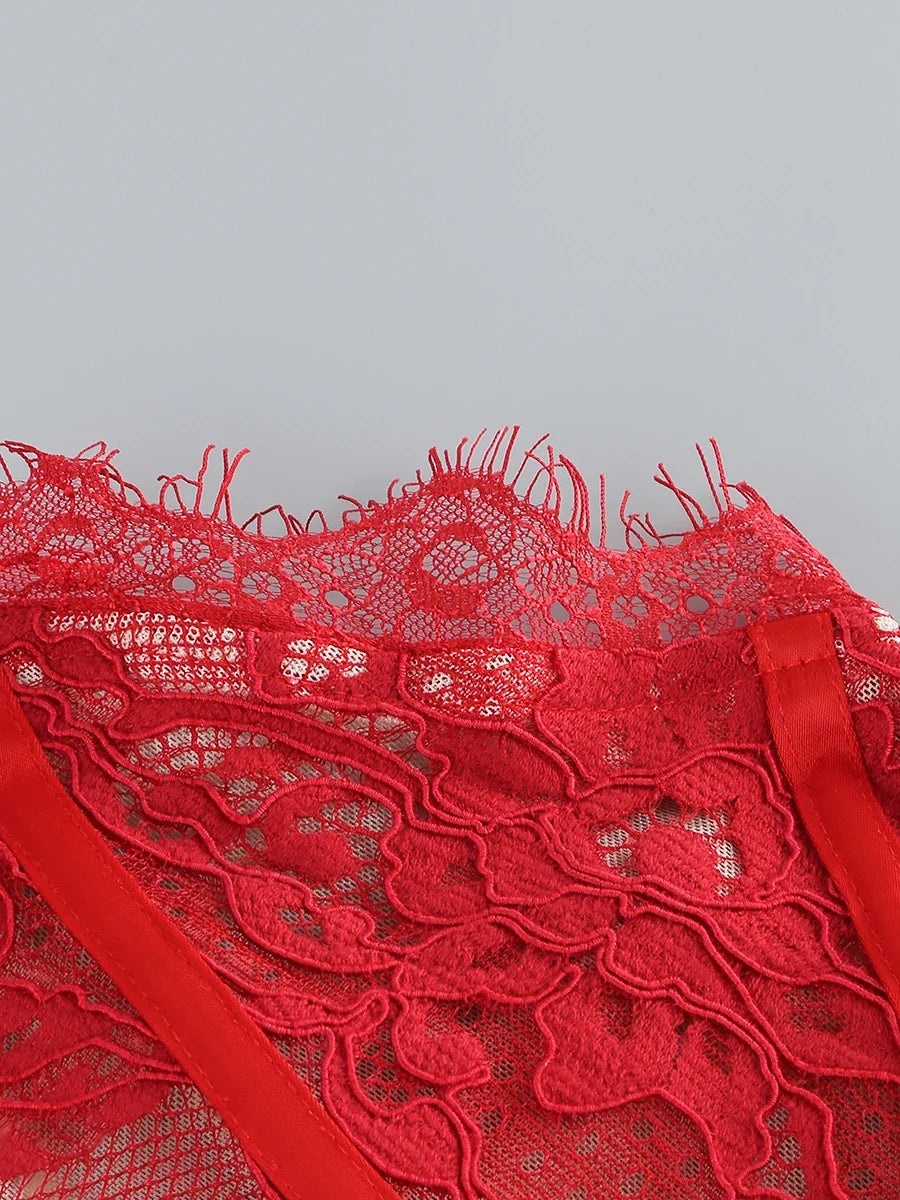 VC Christmas Dress For Women Red Lace Sexy Strapless Sleeveless Slim Supper Short Dress With Lace-Up