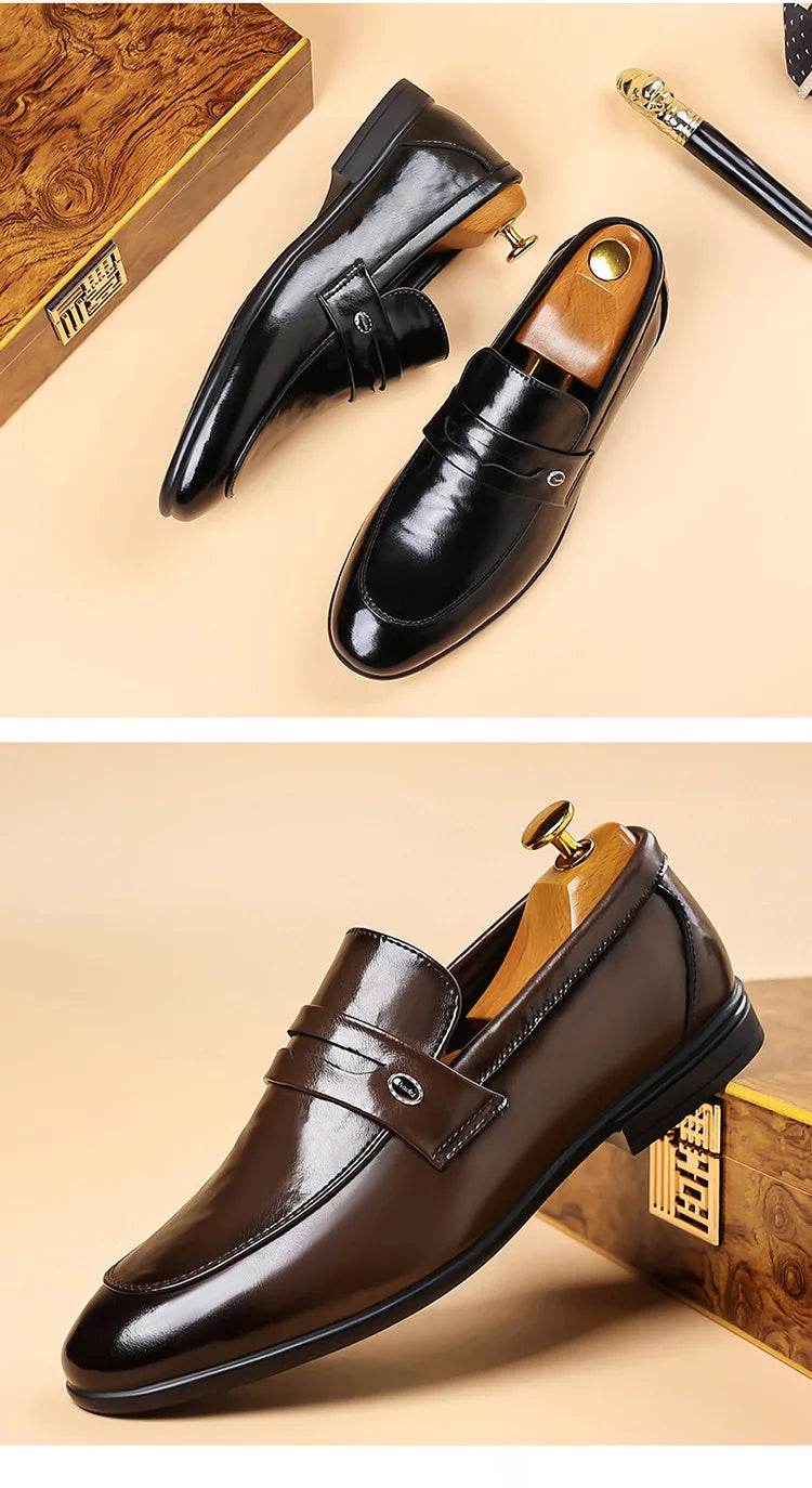 2026 Spring New Men's Glossy Leather Loafers Slip-On Business Casual Dress Shoes Male Non-slip Formal Office Shoes for Man