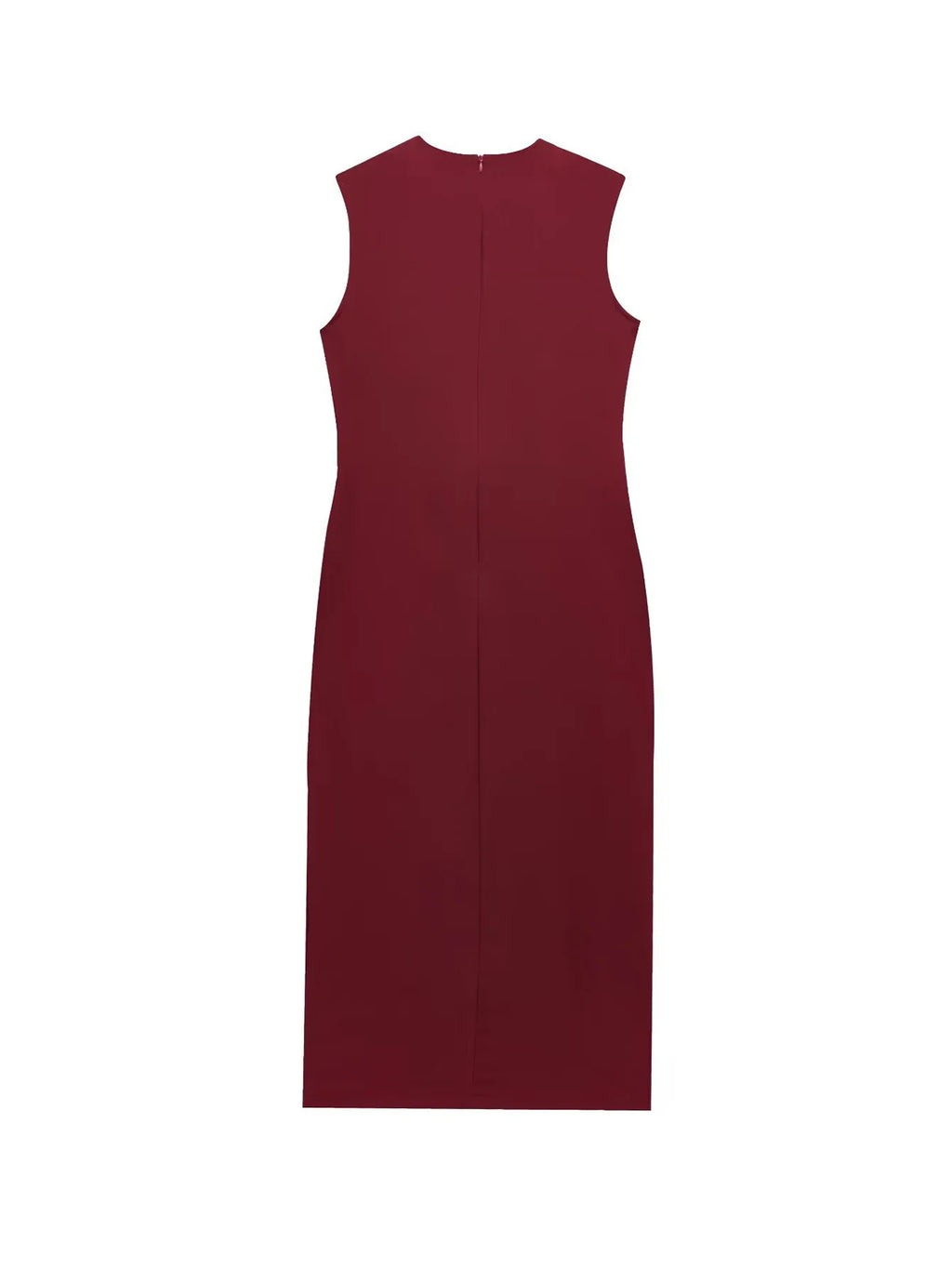 Female Summer Elegant Midi Dress O-Neck Hem Slit With Belt Sleeveless Single Breasted Back Zipper Fashion Long Dress
