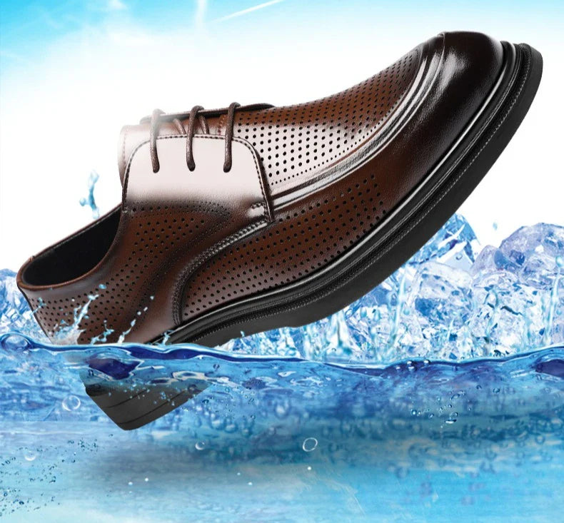 New Lace Designer Derby Shoes for Man Hallow Breathable Business Casual Leather Shoes Male Summer Autumn Fashion Dress Shoe Man