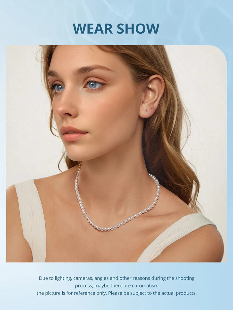 White Pearl Necklace for Women, 925 Silver Adjustable Clasp Chain Faux Pearl Beaded Necklace Bridal Wedding Jewelry