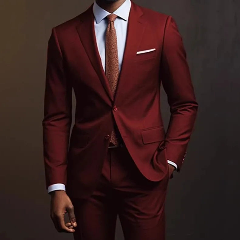 Casual Slim Fit Wedding Groomsmen Suit Set Men's Business Cotton Blend Fashion Urban Two Piece Suit Lightweight Autumn Wear
