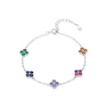 925 Sterling Silver Sweet Four Leaf Clover Colorful Zirconia Charm Fashion Stackable Bracelet For Women Fine Jewelry