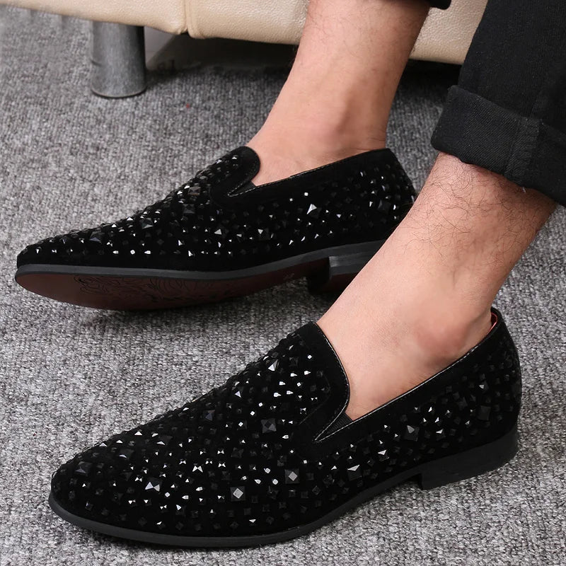 Formal Shoes Men Rhinestone Mens Dress Shoes Sepatu Slip On Pria Loafers Men Wedding Shoes Moda Italiana De Hombre Bona Zapatos