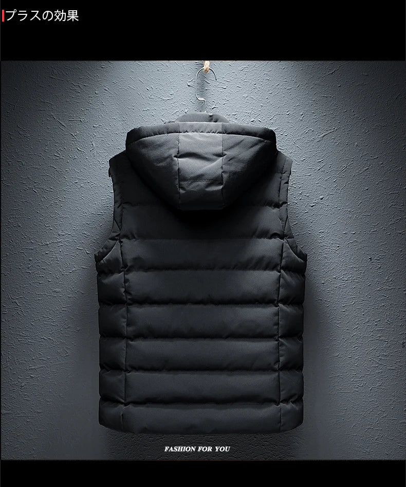 New Hooded Casual Vest Jacket for Men Autumn Winter Warm Sleeveless Jacket Fashion Comfortabel Zipper Waistcoat Plus Size M-6XL