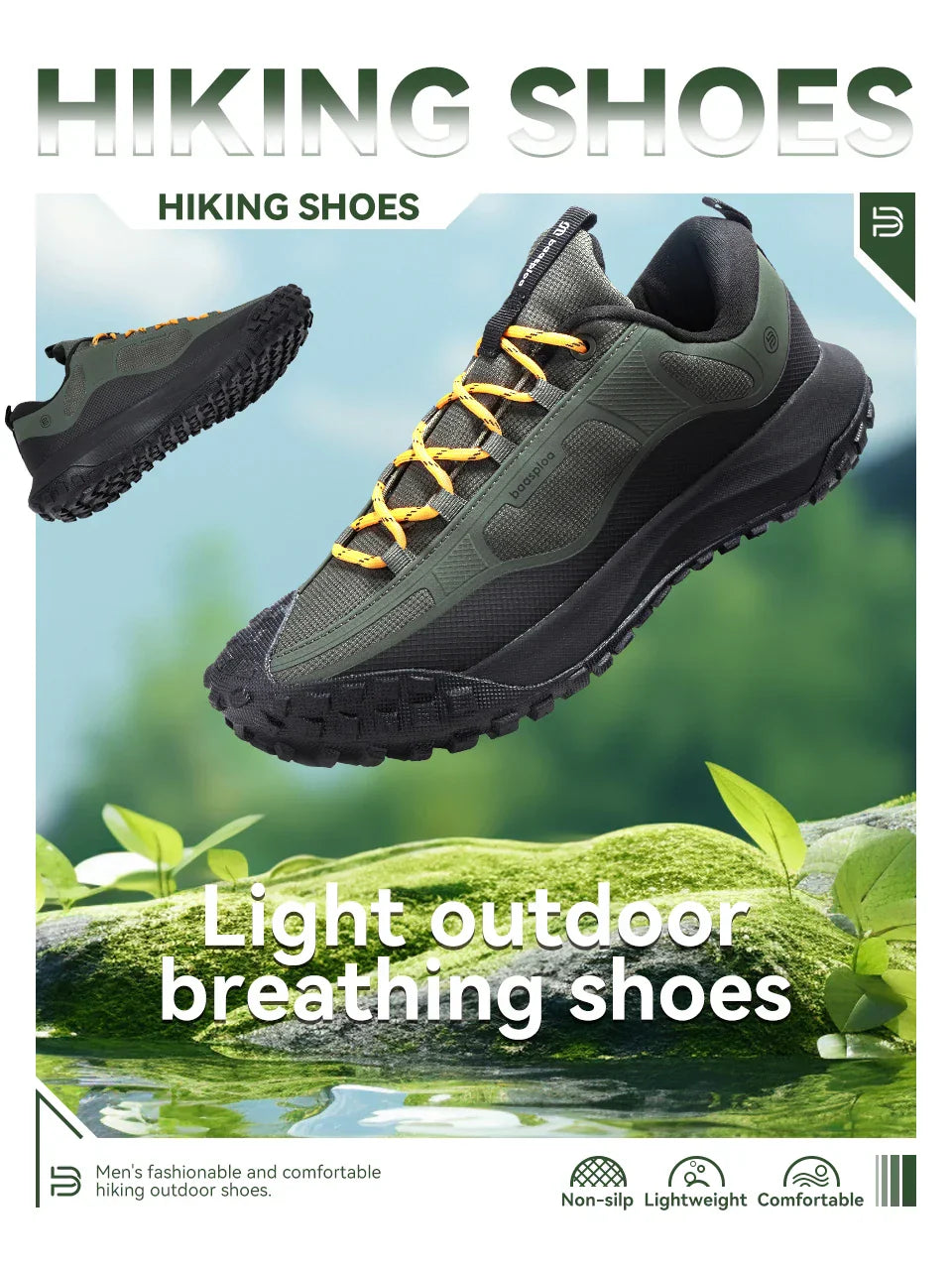 Men Hiking Shoes Casual Lightweight Lace-Up Walking Shoes Male Outdoor Waterproof Camping Resistant Non Slip Sneakers