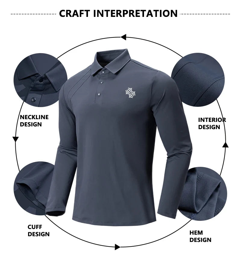 Autumn and Winter Fashion Golf Outdoor Sports Long Sleeve Stand Collar T-Shirt Running Fitness Breathable Base Shirt Tops