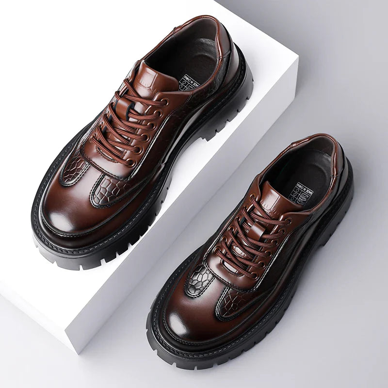 Retro Brown Men's Banquet Leather Shoes Thick Soled Wear-resistant Work Shoes2025 Classic Brand Men's Business Dress Shoes