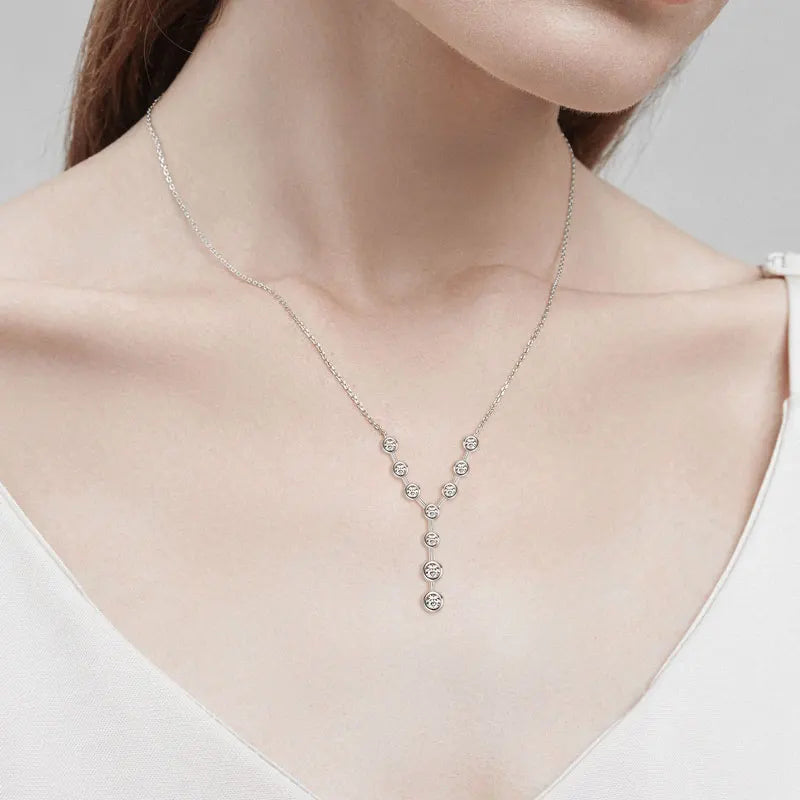 4mm&3mm Moissanite Pendent Necklace 925 Sterling Silver Fashion Sexy Y-Shaped Necklaces for Women 2025 Party Jewelry Gift