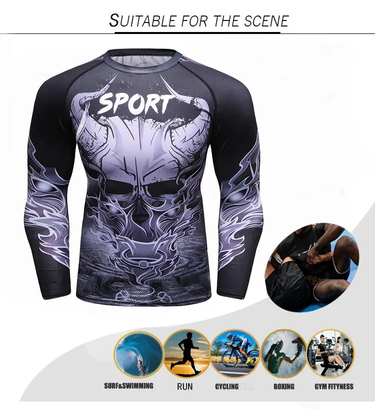 Men's Jiu Jitsu Kimono Rashguard MMA T-shirt Animal Print Compression Shirts Sport Tops Bjj Kickboxing Muay Thai Sport Boxing