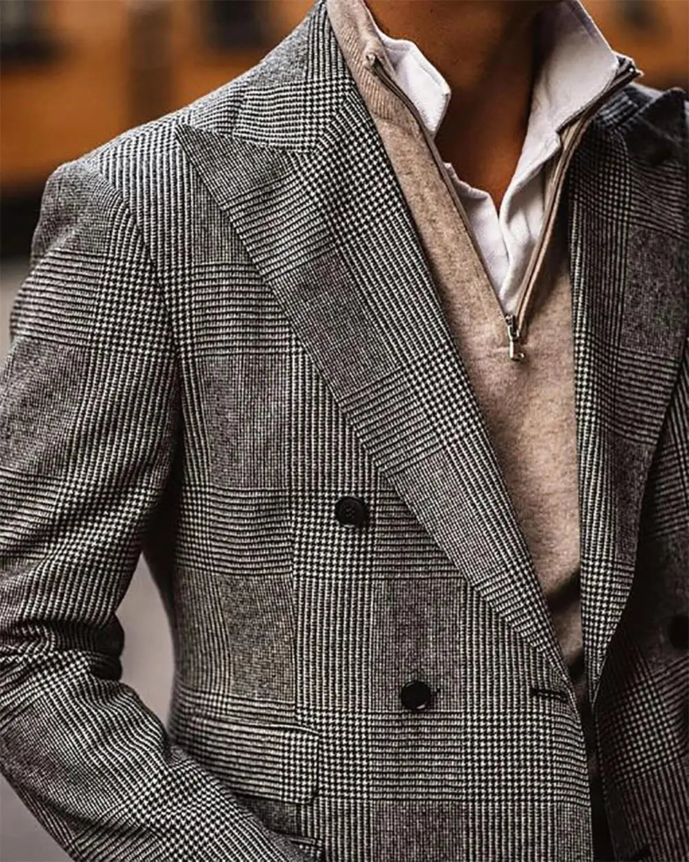 Welsh Check Suit‌ Men's Tuxedo Suit Peak Lapel Double-Breasted Wedding Business Banquet 2Pcs（Jacket+pants) Man Business Suits