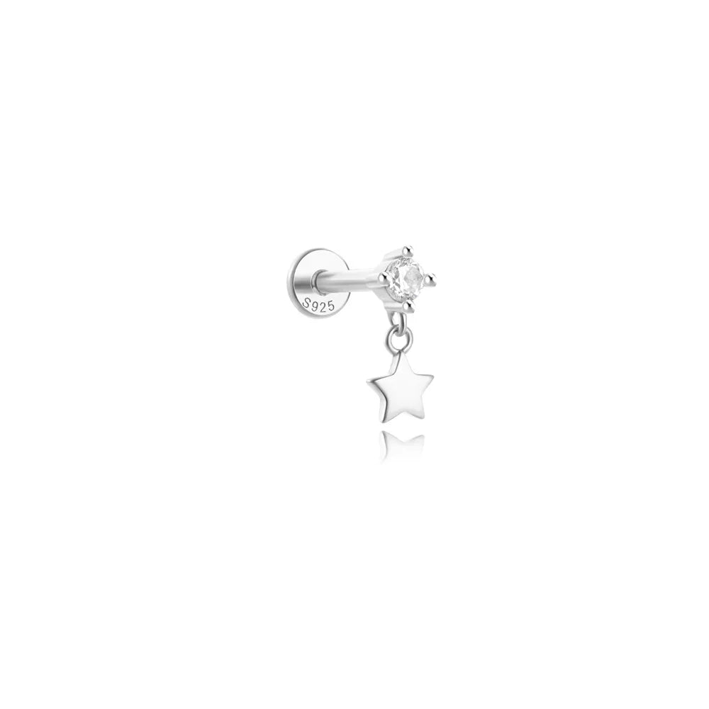 925 Sterling Silver Star/Flower/Pearl Zircon Dangle Earrings For Women 1pc Simple Earrings For Women Girl Wedding Gift