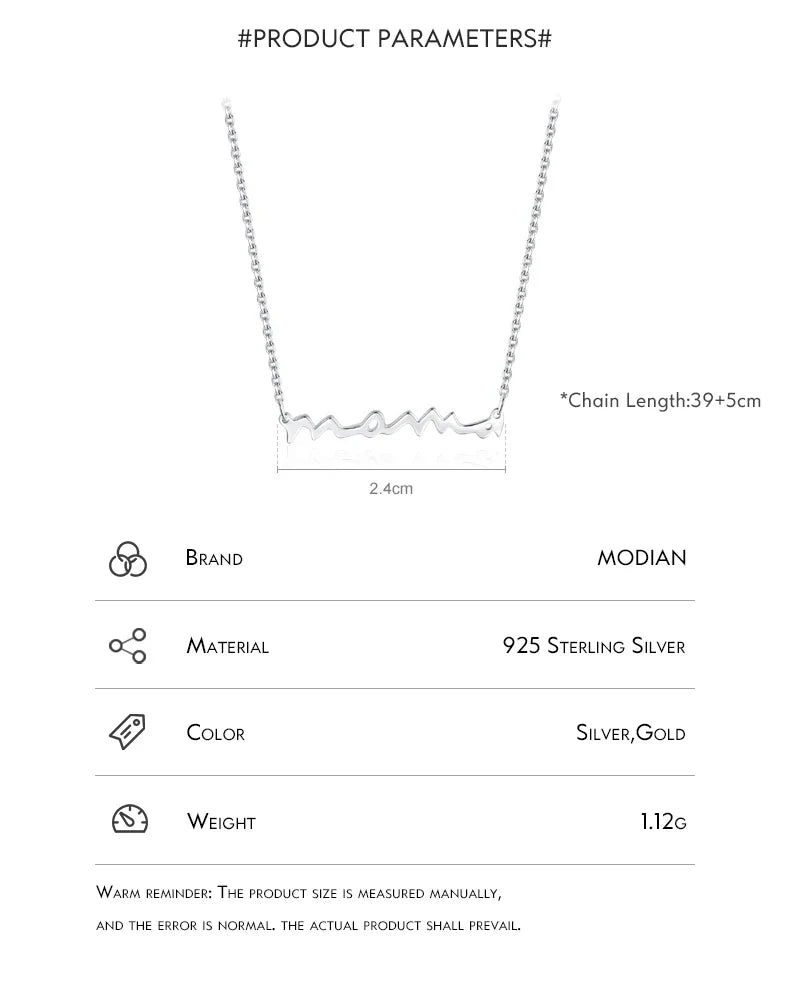 Classic Design 925 Sterling Silver Letter Mama Pendant Necklace For Women Mom Mama Mother's Day birthday Christmas Gift