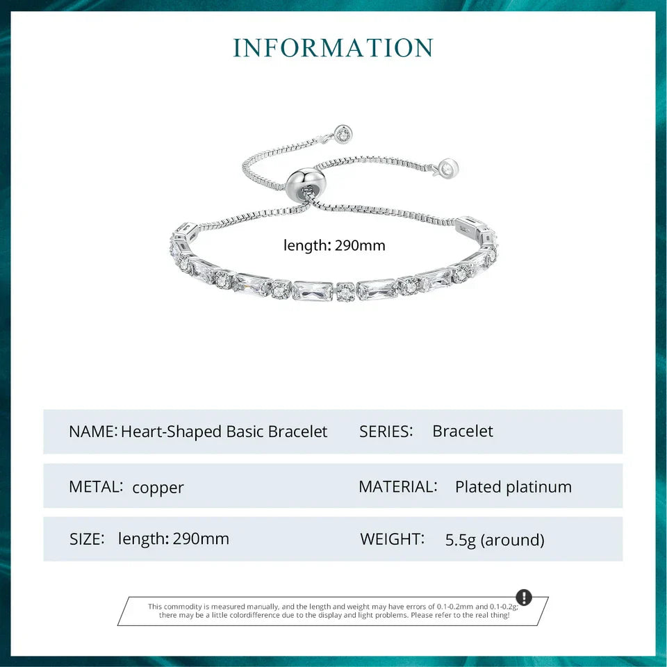 Luxury Square Zircon Adjustable Bracelet Sparkling Zirconia Chain Link for Men Women Birthday Gift Crystal Fine Jewelry