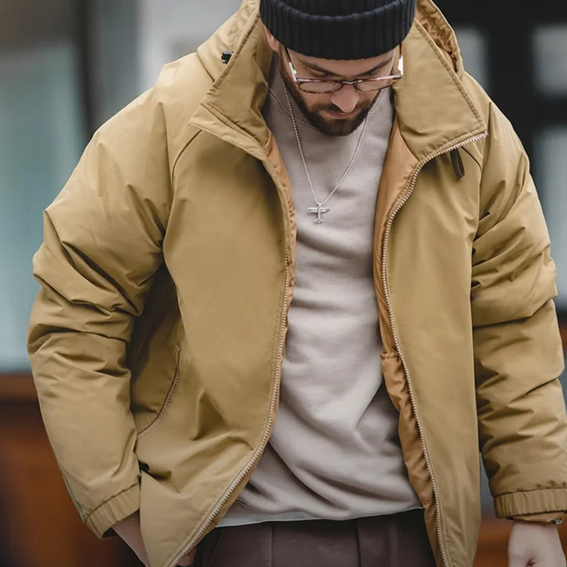 Hooded Down Jacket for Men Winter Thickened Matte Glossy Fabric Parka Outdoor Warm Coat Versatile Outerwear Black Jacket
