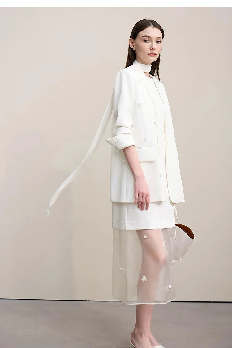 Long Dresses 2026 Autumn New Round Neck Short Sleeve Patchwork Women's Dress Removable Organza Elegant Dress Women 12651024