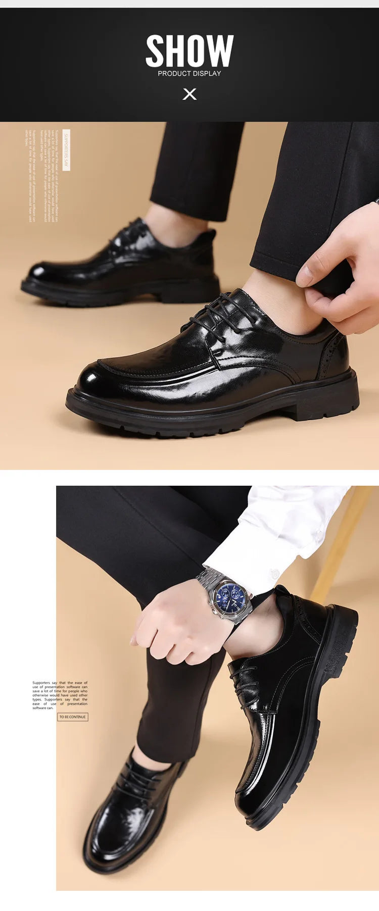 Spring Autumn Business Leather Shoes for Men Solid Color Lace Designer Big Head Dress Shoes Male Fashion Platform Casual Shoe