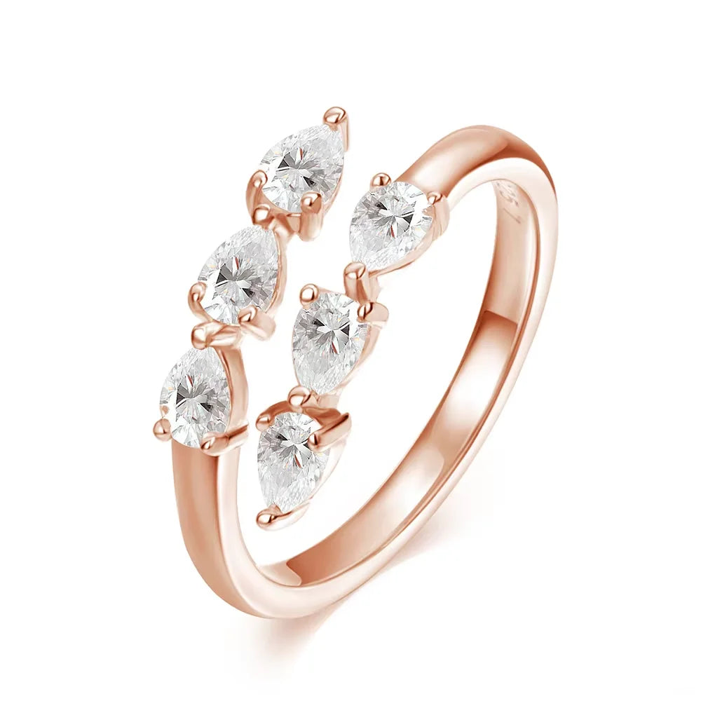Water Drop Certified Moissanite Ring for Women Lab Diamond Promise Band Pure S925 Silver Female Crown Single Tail Rings