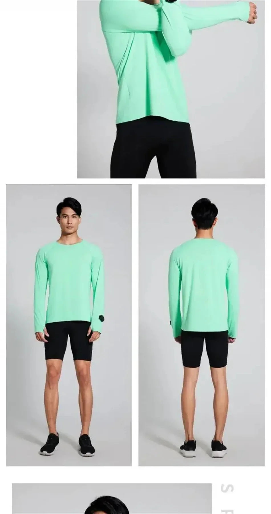 Mens Autumn Running T-Shirt Long Sleeve Anti-UV Workout Tops Shirts Training Shirt with Thumb Hole Anti-Static Cuff Quick Drying