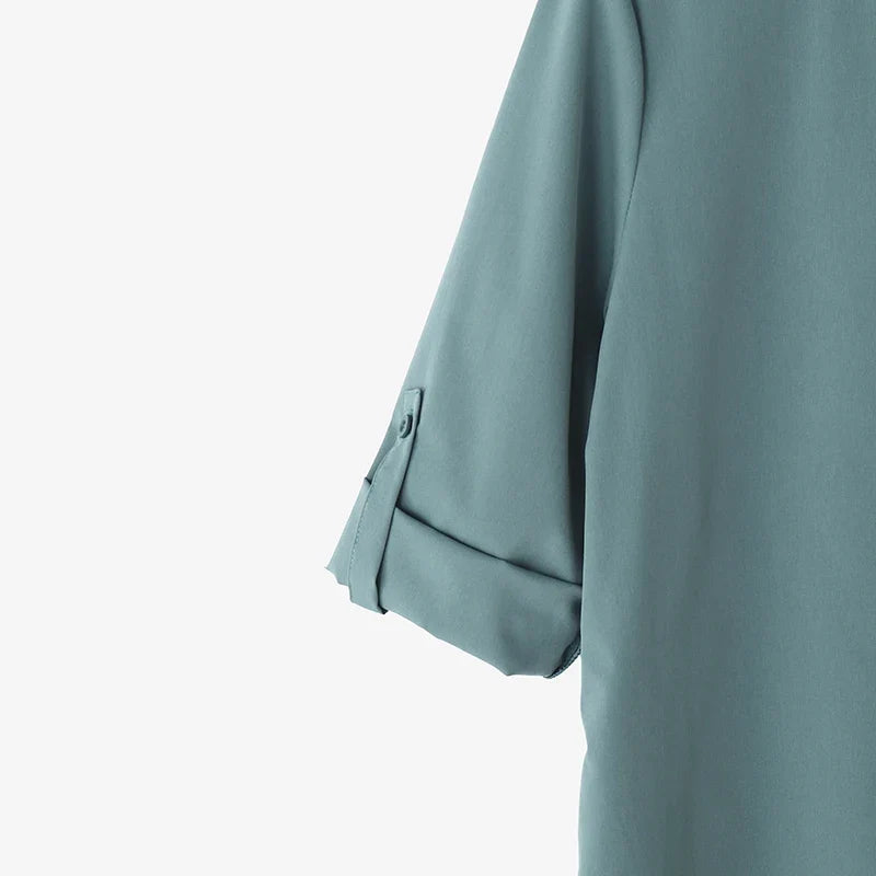 Elegant Women Party Dress 2026 Summer Fashion 3/4 Sleeve Casual Shirt Vestidos Pockets Loose Solid Knee-length Sundress