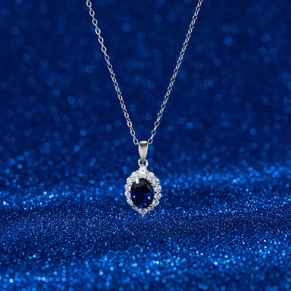 Created Sapphire Sterling Silver Pendant Necklace Women's Trendy Tear Drop Pendant Anniversary Jewelry Gift LZN06