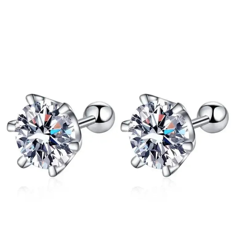 TY 0.3-2CT Moissanite Earrings 925 Sterling Silver Round Cut Stud Earrings Piercing Earrings for Men and Women Fine Jewelry