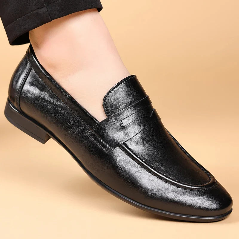 Italian Men High Quality Casual Leather Loafers Casual Business Office Shoes Comfy Outdoor Slip On Flats Fashion Driving Shoes