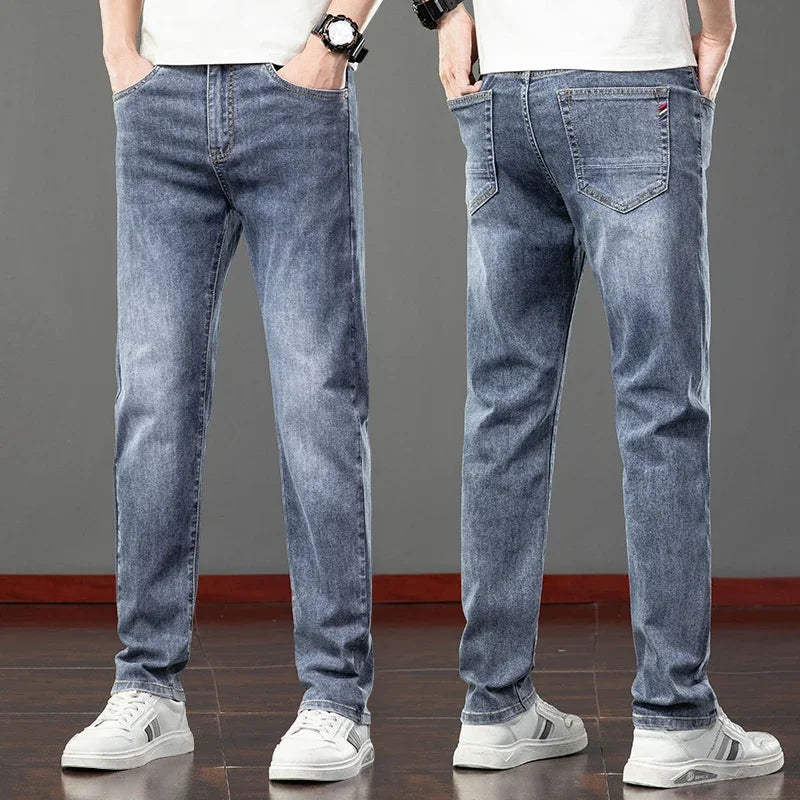 2026 Summer Men's Jeans Slim Fit Jeans Thin Stretch Straight Light Business Casual Denim Long Pants Male Classic Style Brand