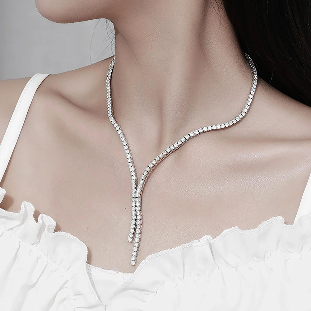 Long Tassel Full Moissanite Diamond Necklace With  Certificate S925 Sterling Silver Plated 18k Gold Tennis Necklace For Women