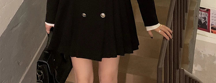 Sweet Style Suit Dress Korean Drama Main Character Waist Cinched Beautiful  Skirt College Style High Waist Double Breaste...