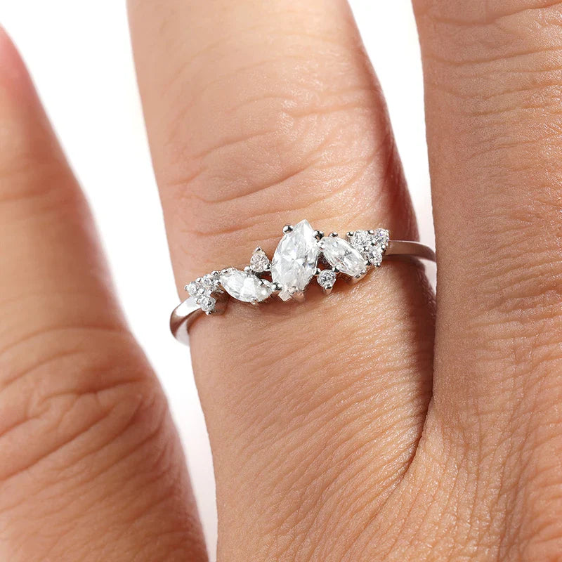 0.58cttw Marquise Cut Weeding Moissanite Rings for Women Double Halo High Quality 925 Sterling Silver Half Eternity Band