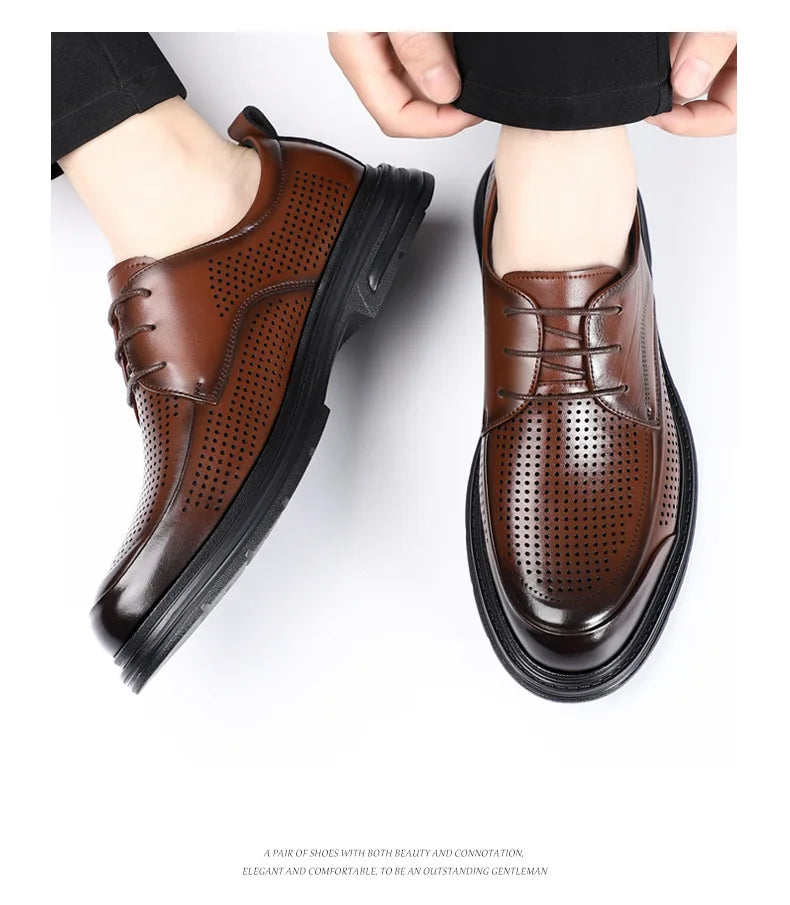 2026 New Men's Breathable Hollow Out Leather Oxford Shoes Formal Business Dress Shoes for Man Summer Autumn Platform Shoe Male